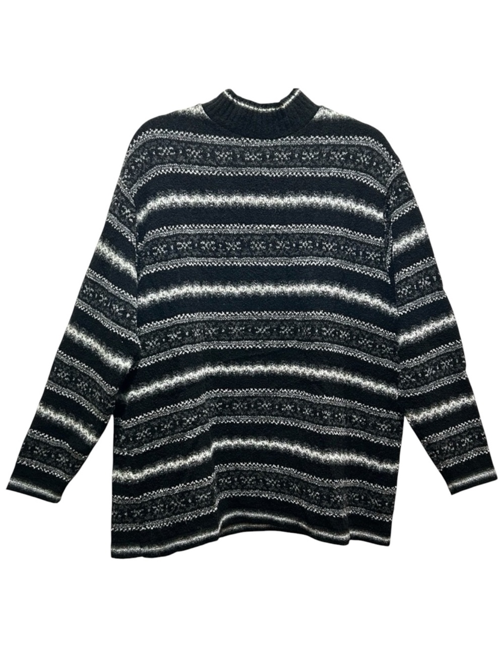 NWOT Fair Isle Black & White Wool Blend Oversized Pullover Sweater - Size XL